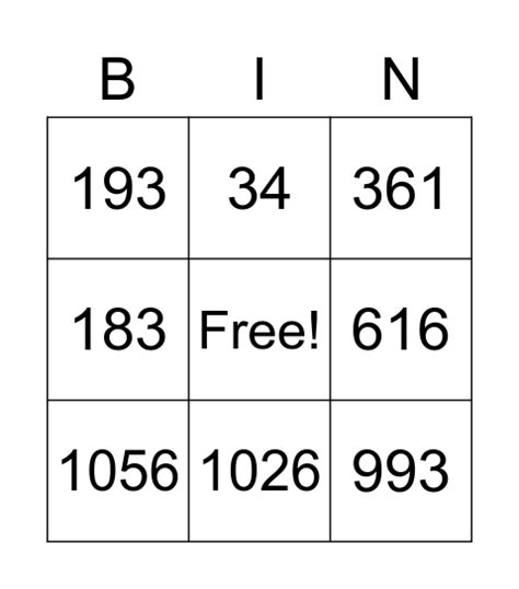 Math Bingo Bingo Card