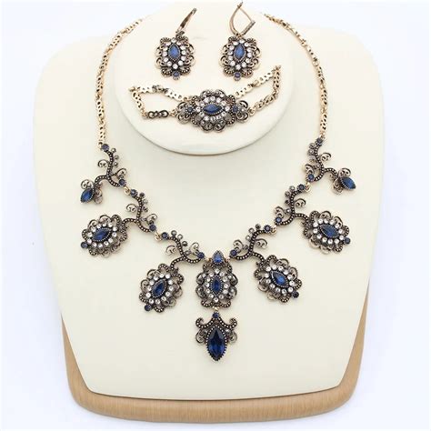 Luxury Turkey Flower Jewelry Sets Women Hook Earring Resin Necklace