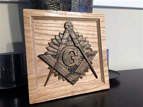 Red Oak Wood Carved Masonic Plaque Organization Of Etsy Mason Ts