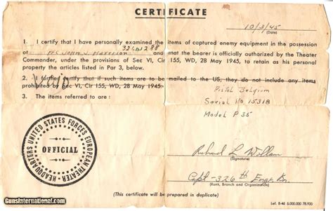 Fnbrowning Hi Power W Capture Papers Nazi Late Ww2 April 1944 B Block