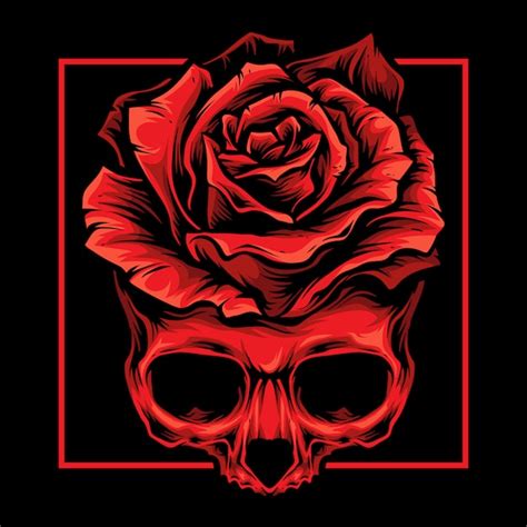 Logotipo De Rosas De Caveira Vermelha Vetor Premium