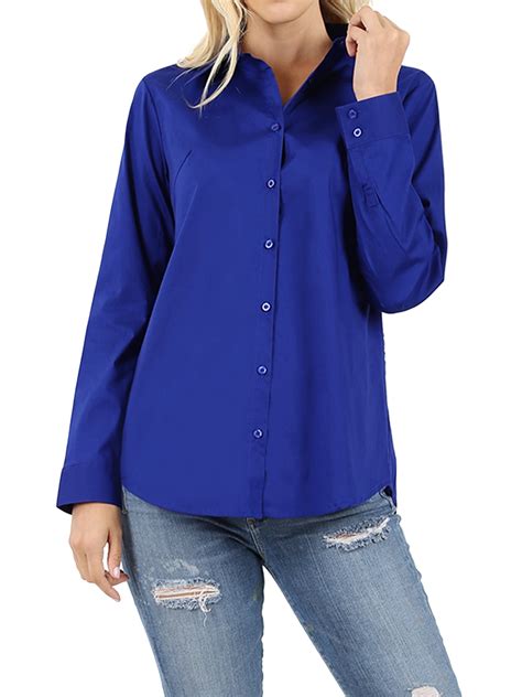 Womens Basic Long Sleeve Button Down Blouse Shirt S 3xl Missy Fit