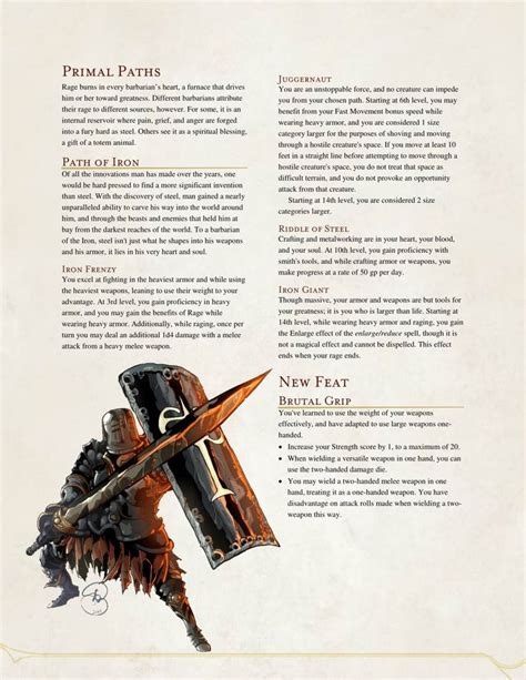 Get an overview of damage types and see examples for each here! Path of Iron Barbarian and Brutal Grip Feat by The ...