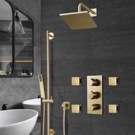 Brushed Gold Square Shower Sale Brushed Gold Rainfall Shower Set With