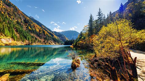 Fonds Decran 1366x768 Vallée De Jiuzhaigou Chine Parc Lac Montagnes