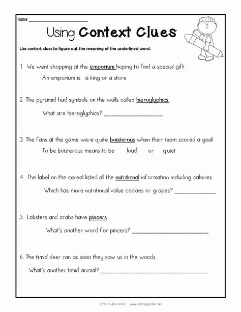 Context Clues Worksheets 2nd Grade
