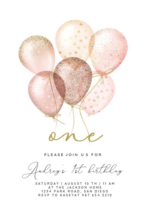 Whimsical Glitter Balloons Birthday Invitation Template Greetings