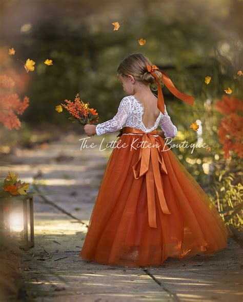 Burnt Orange Tulle Flower Girl Dress Rust Flower Girl Dress Rustic