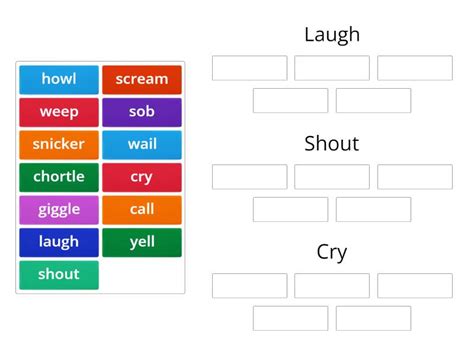 Laugh Shout And Cry Synonyms Ordenar Por Grupo