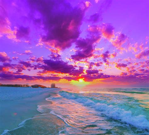 Beautiful Pink Purlple Sunset Waves Beach Photograph By Eszra Tanner