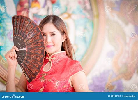 the asian chinese woman in traditional chinese holding blow stock image image of happy people