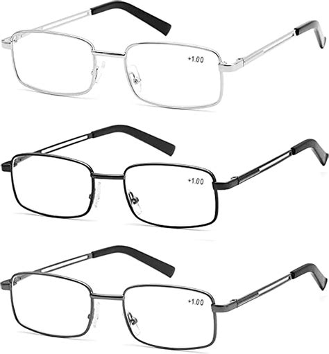 hubeye 3 pair unbreakable metal reading glasses men stainless steel frame spring