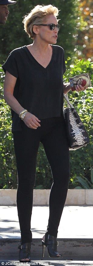Sharon Stone Shows Off Her Super Slim Figure In All Black Outfit Daily Mail Online
