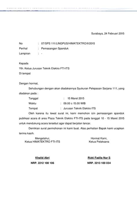 Contoh Surat Permohonan Pemasangan Baliho Di Dpm Surat Permohonan