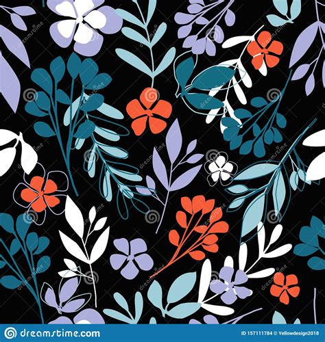 Folk Floral Seamless Pattern Modern Abstract Colorful Little Flowers