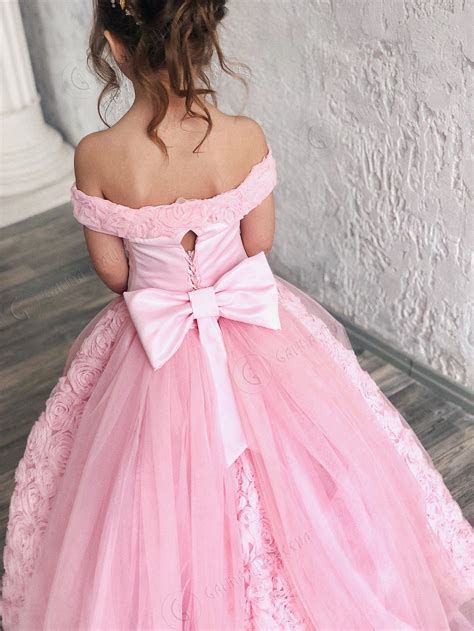 Luxury Pink Flower Girl Dress Long Train Open Shoulders Dress Etsy Pink Flower Girl Dresses