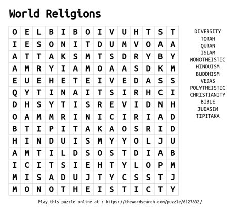 World Religions Word Search
