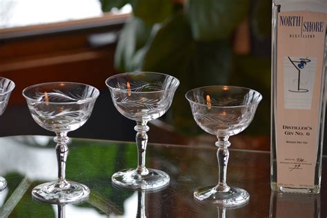 6 vintage etched cocktail glasses circa 1950 s vintage champagne coupes wedding toasting