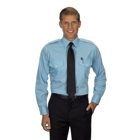 Aviator Pilot Shirts Men Blue Long Sleeve