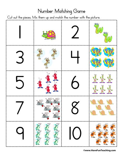 Matching Numbers 1 5 Worksheets