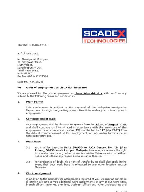 The appointment letter is the first piece of document handed to the candidate who has gone through the interview and has been selected for the position. job offer letter template malaysia listed appointment ...