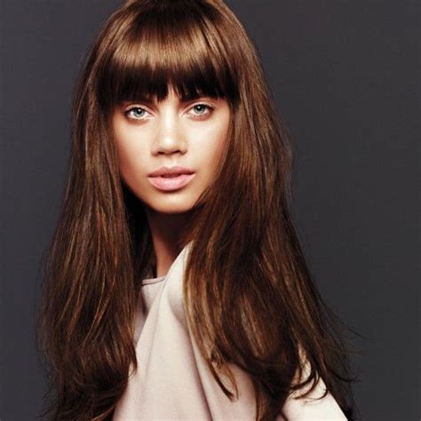 Long Brunette Hairstyle With A Fringe Long Bob Hairstyles Brunette