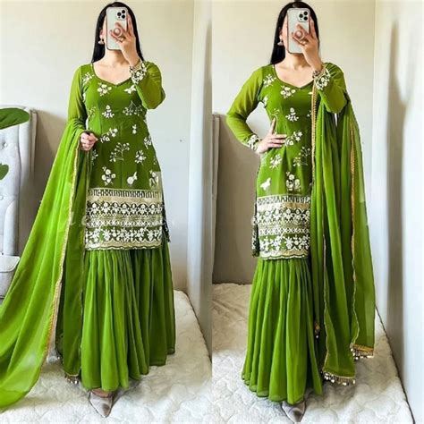 Best Selling Green Sharara Gharara Set Indian Lehenga Etsy