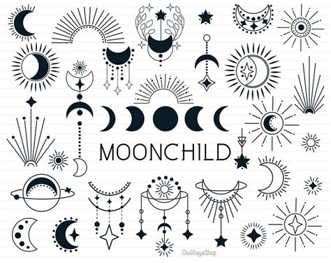 Moon Clipart Bohemian Moon Svg Boho Clipart Moon Phase Png Etsy