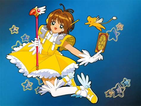 Девушка в желтом платье аниме Сакура Собирательница Карт обои для рабочего стола картинки фото