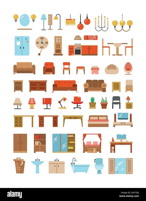 Home And Office Furniture Interiors Flat Icons Set Furniture For Home