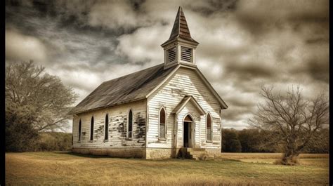 An Old Church In A Tin Field Under Dark Clouds Background Pictures Of