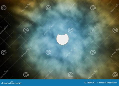 Solar Eclipse On A Cloudy Day Stock Image Image Of Cloudy
