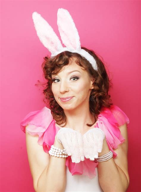 Donna Sexy Con Bunny Ears Bionda Del Playboy Fotografia Stock