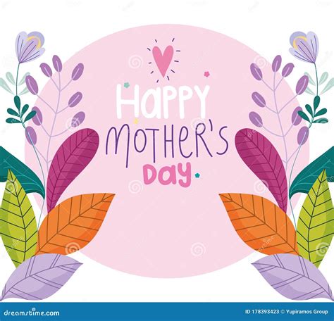 Happy Mothers Day Flowers Leaf Foliage Celebration Badge Design Stock