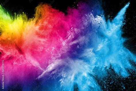 Abstract Multi Color Powder Explosion On Black Background Freeze