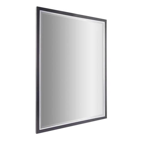 Deco Mirror 40 In H X 30 In W Rectangular Two Toned Brushed Black And Chrome Metal Framed