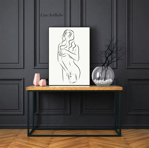 Naked Woman Line Art Book Drawing Minimalist Poster Nude Female Body Sensual Wall Art