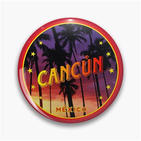 A Red Button With The Word Acapulco On It And Palm Trees In The Background