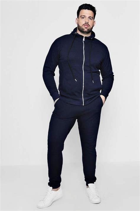 Boohoo Big And Tall Skinny Fit Pique Hooded Tracksuit Tall Men Fashion Big And Tall Men