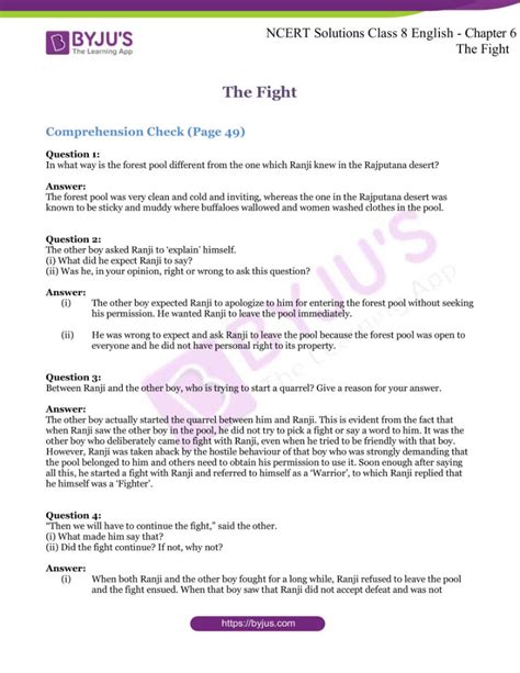 Ncert Solutions For Class 8 English Unit 6 The Fight Free Solutions