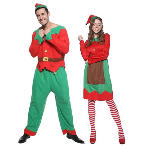 Adult Christmas Holiday Elf Cosplay Costume Men Women Santa Claus New Year Couple Suits