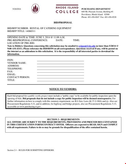 Catering Bid Proposal Template