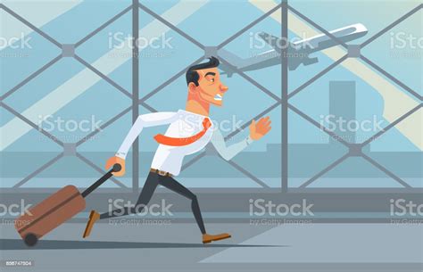 Stressed Unhappy Businessman Office Worker Character Running After