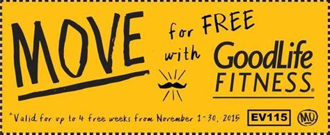 goodlife fitness 4 weeks membership with movember newsletter registration canada