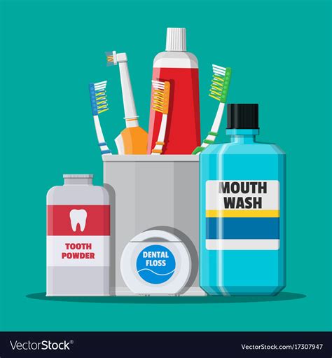 Dental Cleaning Tools Oral Care Hygiene Products Vector Image