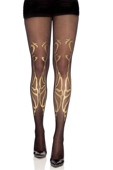 Butterfly Patterned Sheer Tights Black And Gold 3500 And Free Shipping