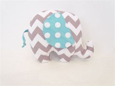 Grey Chevron And Aqua Polka Dot Stuffed Elephant Baby Toy