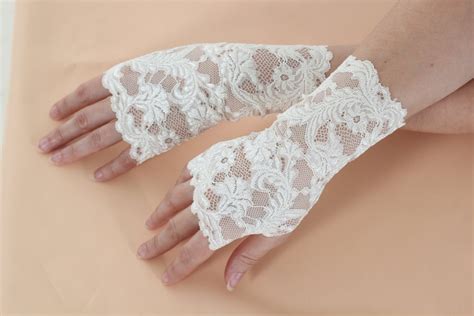 Ivory Lace Fingerless Gloves Short Romantic Fingerless Etsy