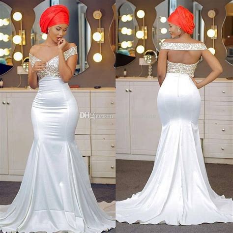New White Satin Royal Blue Lace Aso Ebi African Prom Dresses Long