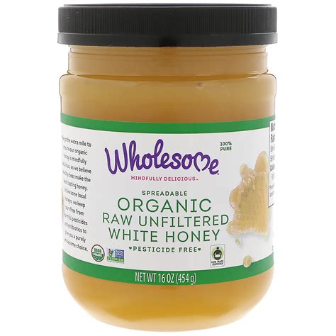 Wholesome Organic Spreadable Raw Unfiltered White Honey 16 Oz 454 G